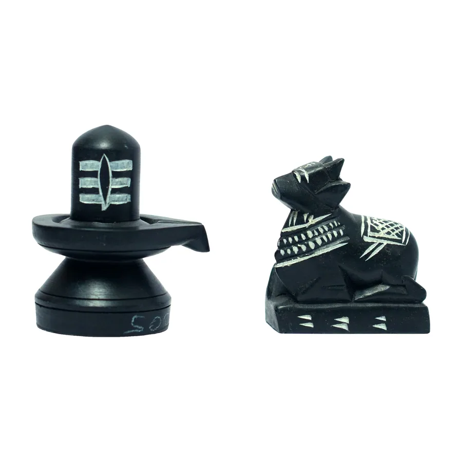 Black Stone Shivalingam with Nandi