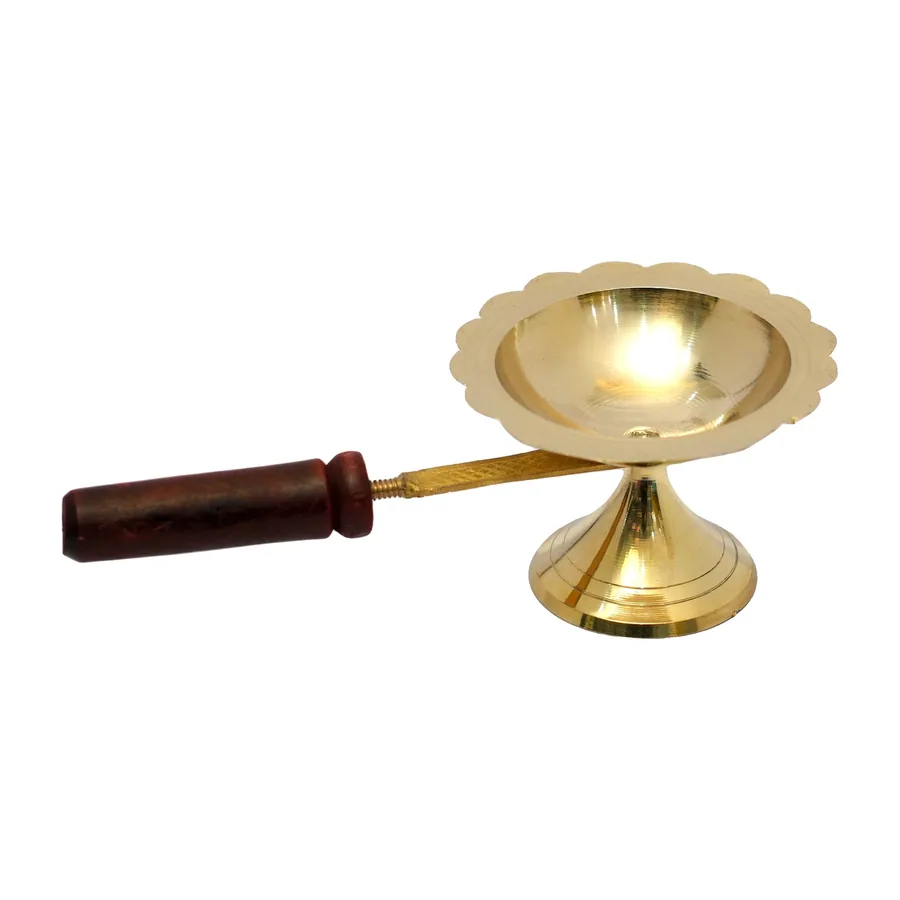 Brass Dhoop Aarti with Wooden Handle