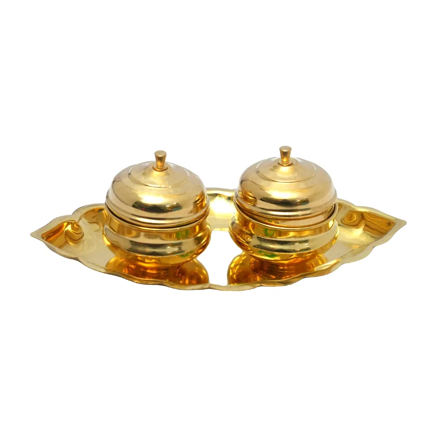 Brass Kumkum Box Set with Tray