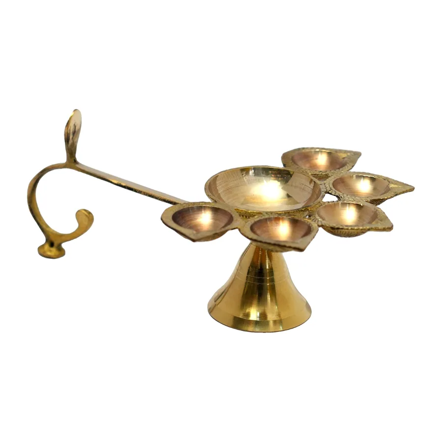 Brass Panchmukhi Aarti Lamp