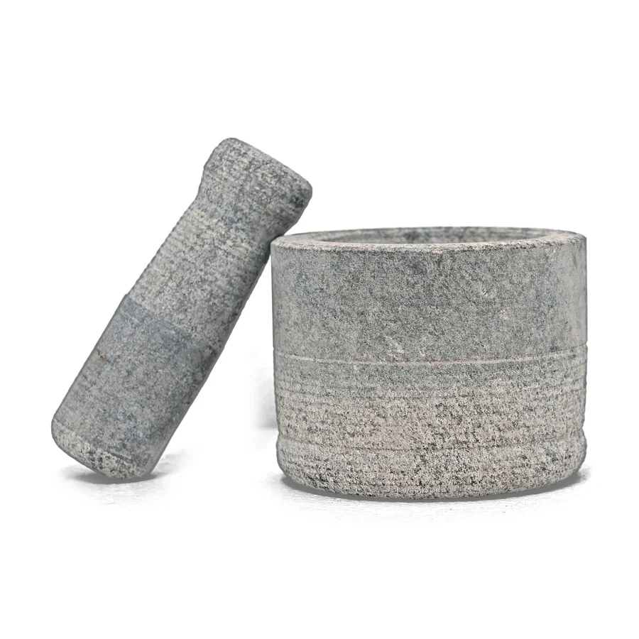 Grey Granite Cylindrical Mortar & Pestle (Plain)