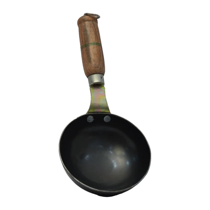 Iron Tadka Pan, Wooden Handle (Green Stripe)