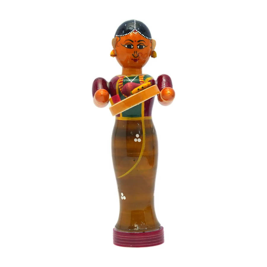 Kondapalli Woman with Drum Doll, Brown