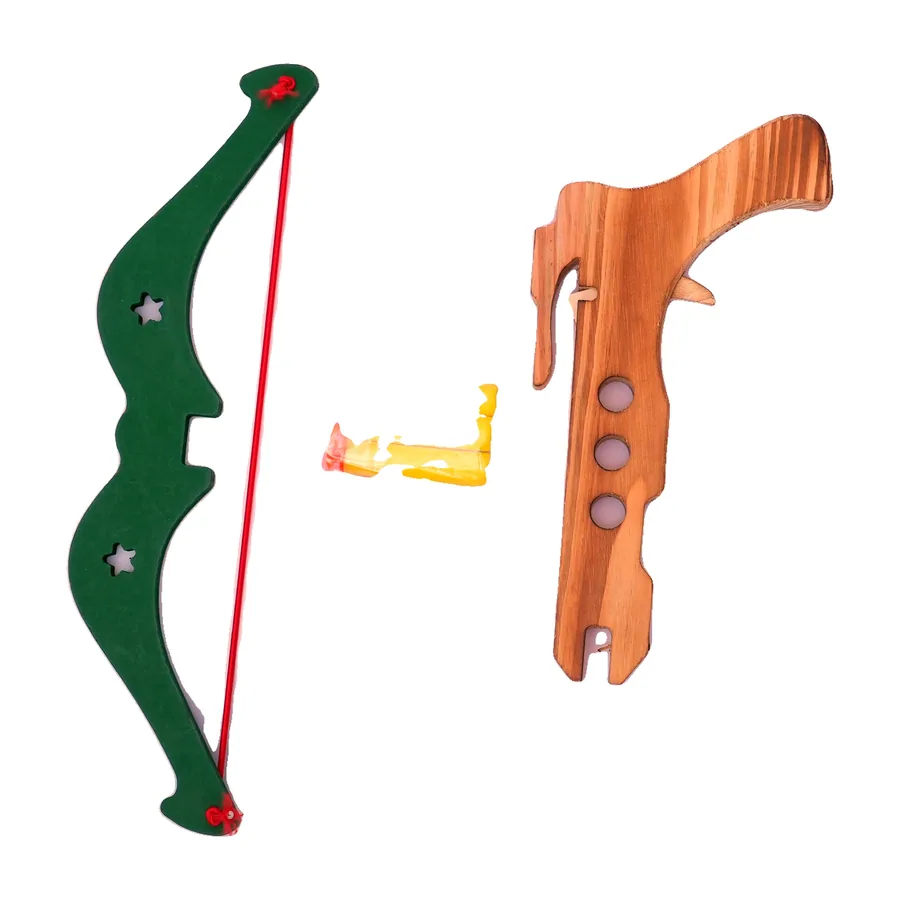 Wooden Bow and Toy Gun Set