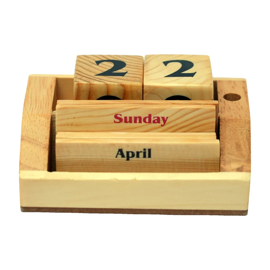 Wooden Desk Calendar with Date Blocks