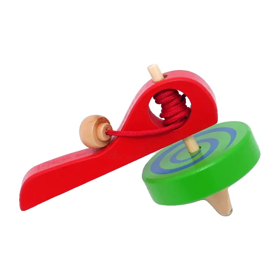 Wooden Top Launcher with Green Top